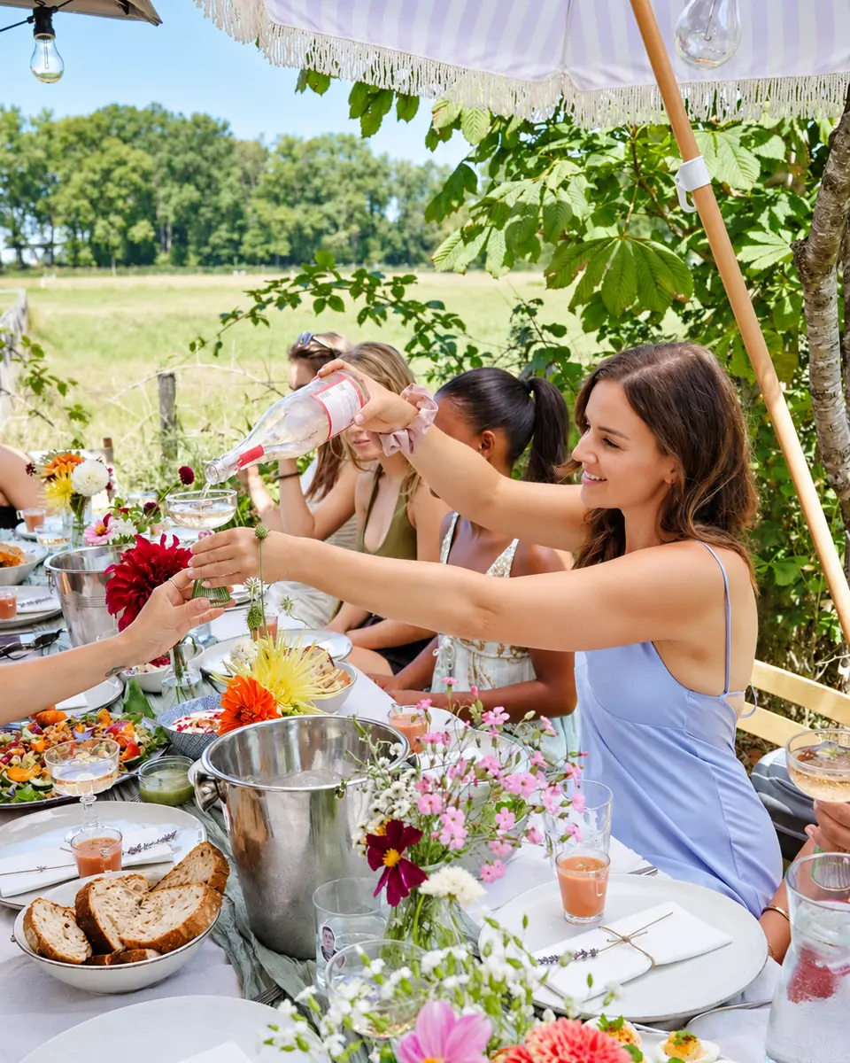 Inschenken aan de lange tafel tijdens het zomerevent